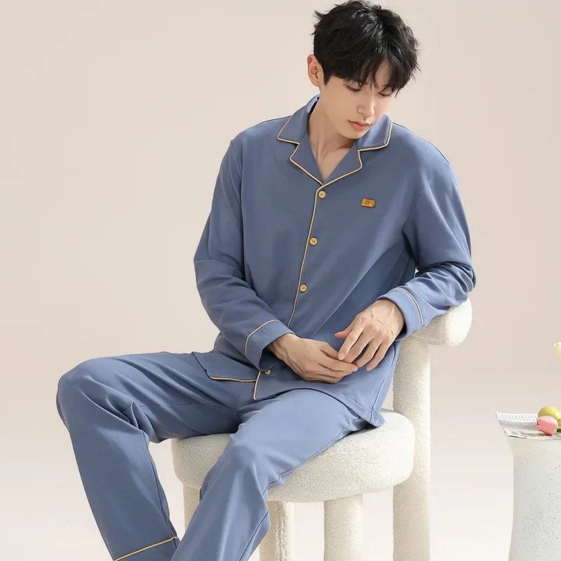 Cotton Sleepwear Men Long Sleeve Nightwear Pajama Sets Spring Autumn High Quality Clothes Brand Pajamas Big Size Loungewear Sets