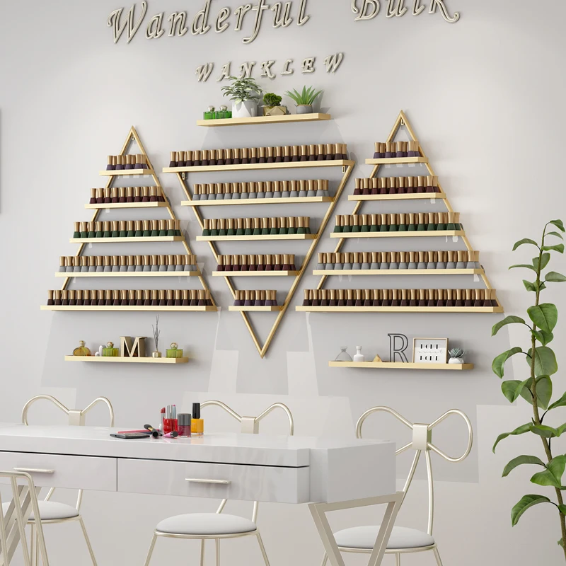 Nail Art Shelf Display Stand, Wrought Iron Triangular Nail Polish Shelf, Wall Nail Polish Glue Placed On The Wall Shelf