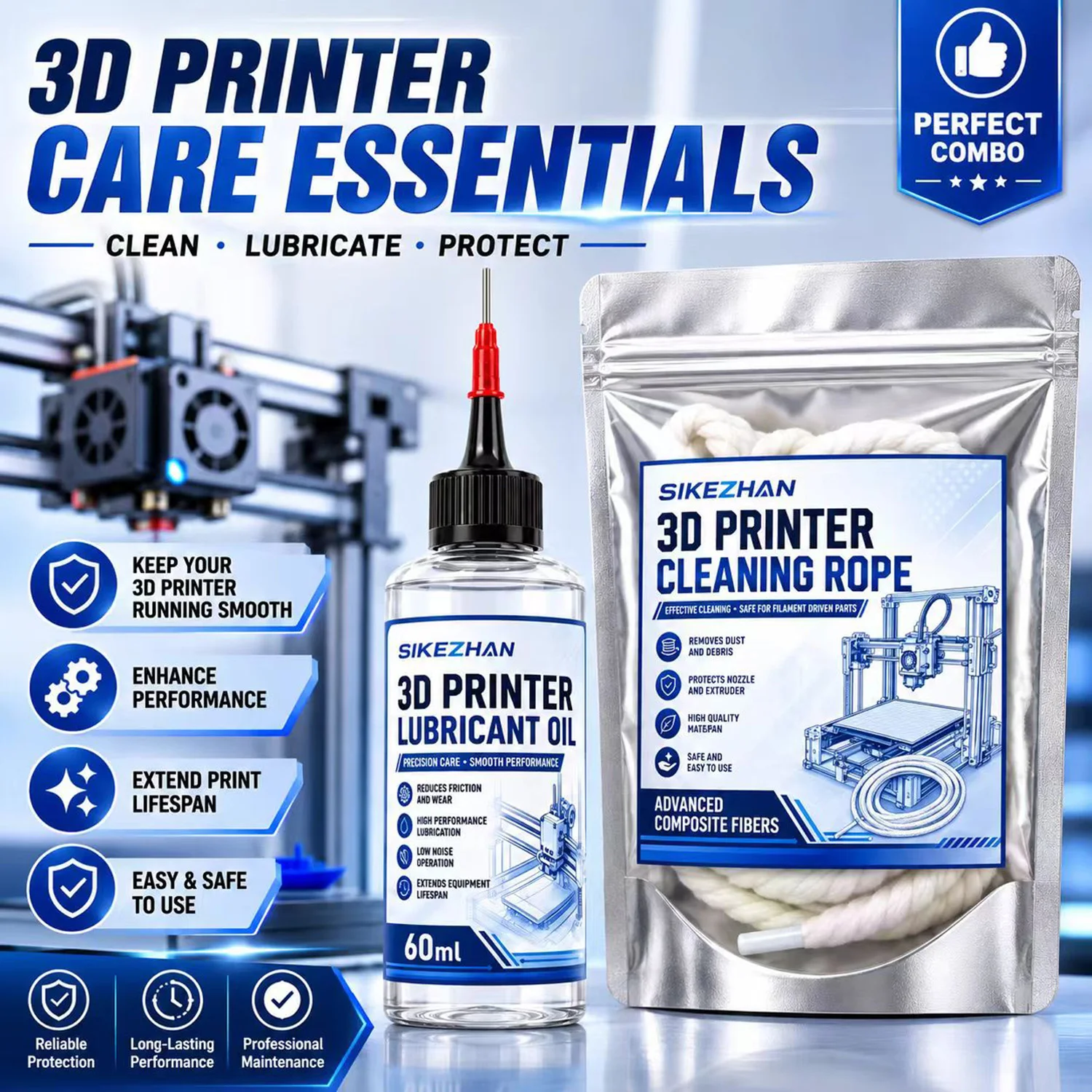Professional 3D Printer Rail Lubricant Kit, Anti-Rust Precision Needle Oil & Cleaning Tool for DIY Lead Screws Bearings Gears