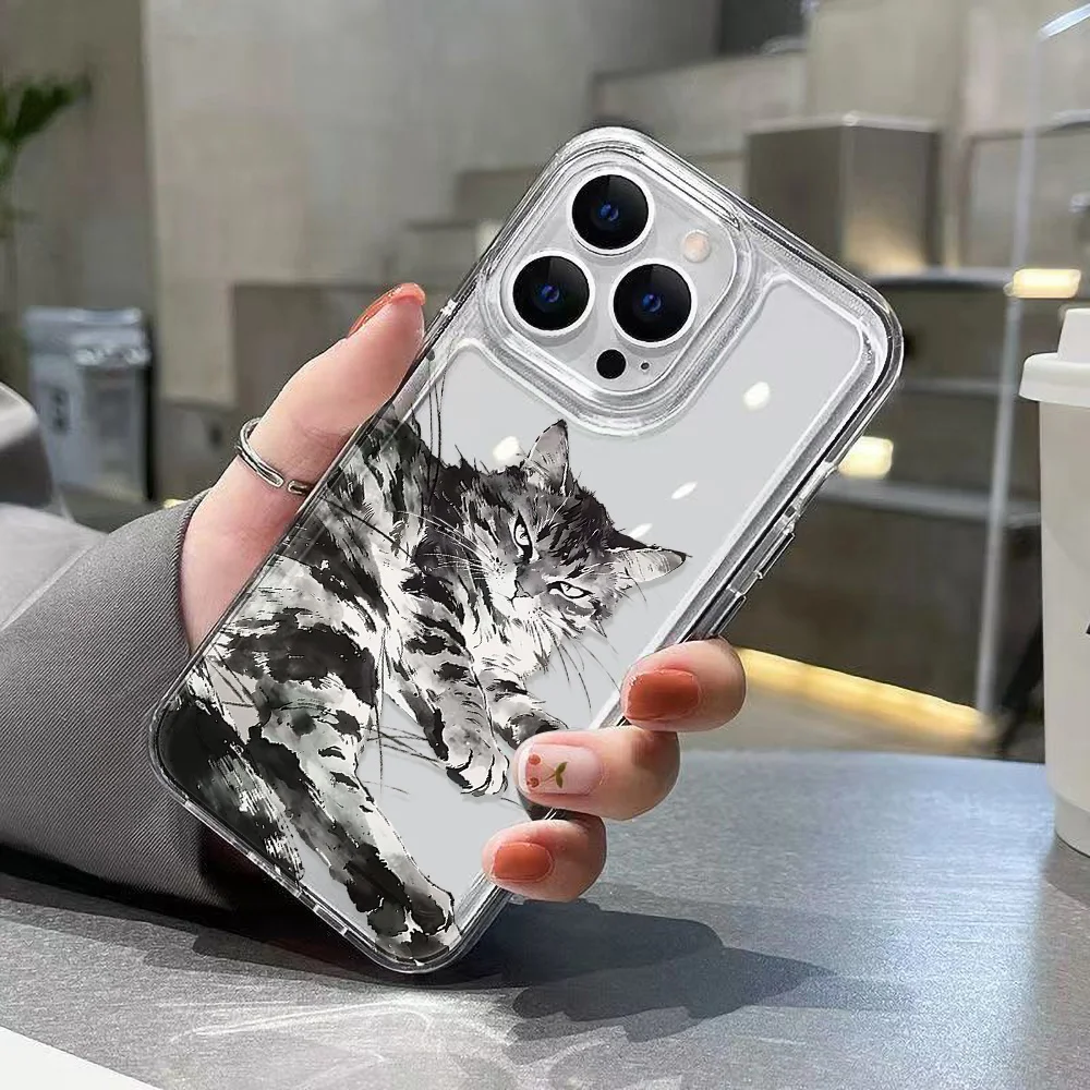 TPU Shockproof Phone Case For iPhone 18 Pro Max 17 16 15 14 13 12 11 Pro Max Plus Clear Anti-fall Cute Kitten Transparent Cover