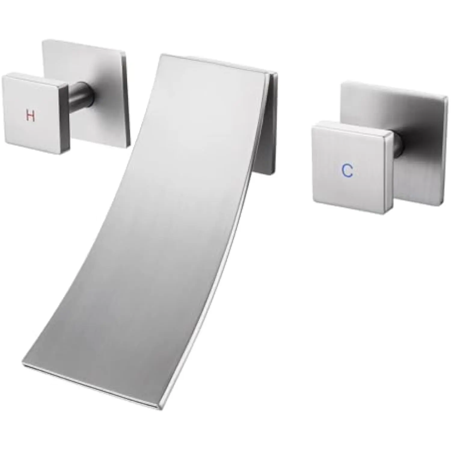 

Vanity Vessel Faucets, Wall Mount Brass Wash Basin Faucet for Bathroom Sink, Waterfall 3 Holes Modern Faucet with Dual Handles,