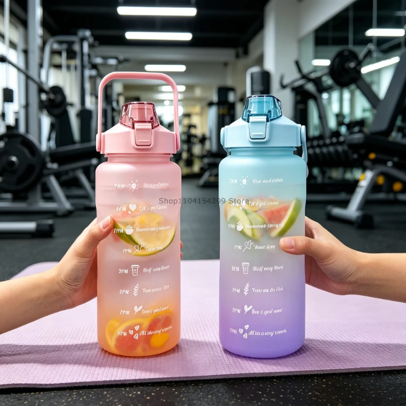 2L Leak Proof  Sports Water Bottle High Temperature Resistant Rainbow Progressive Color Outdoor Travel Portable Gym Fitness Jugs