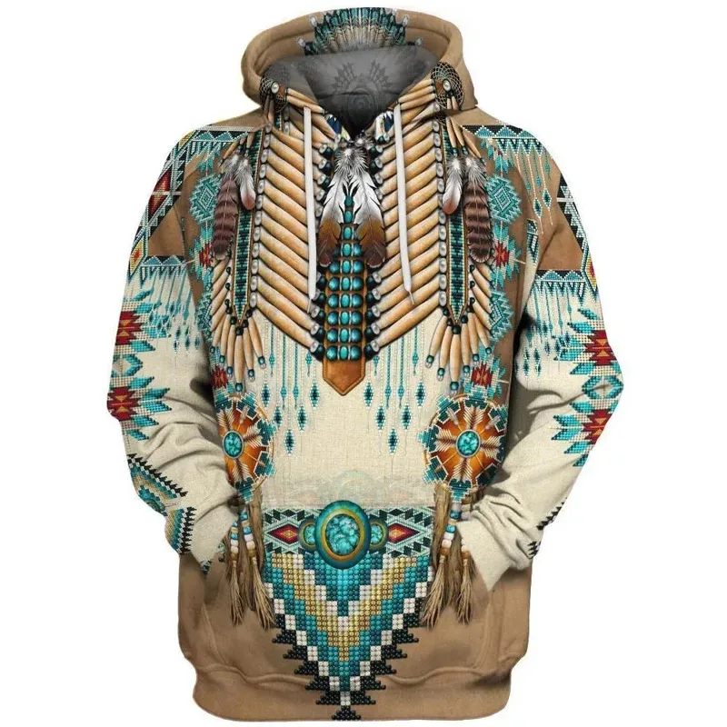 dd54Men's and 's Indian Style Hoodies 3D Print Autumn Long Sleeve Pullover Oversize Tops Sweatshirts for Women Men Costume
