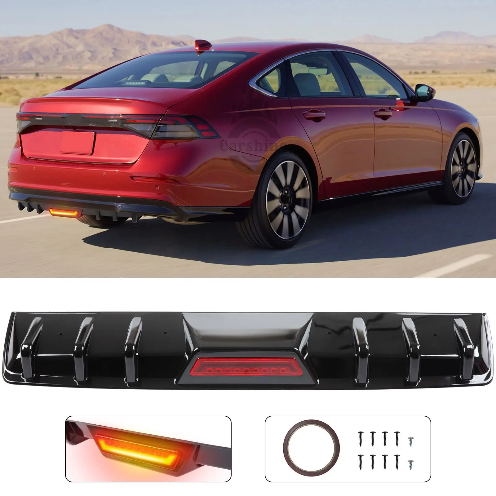 

For Honda Civic Accord Rear Bumper Diffuser Shark Fins Spoiler Lip Glossy Black