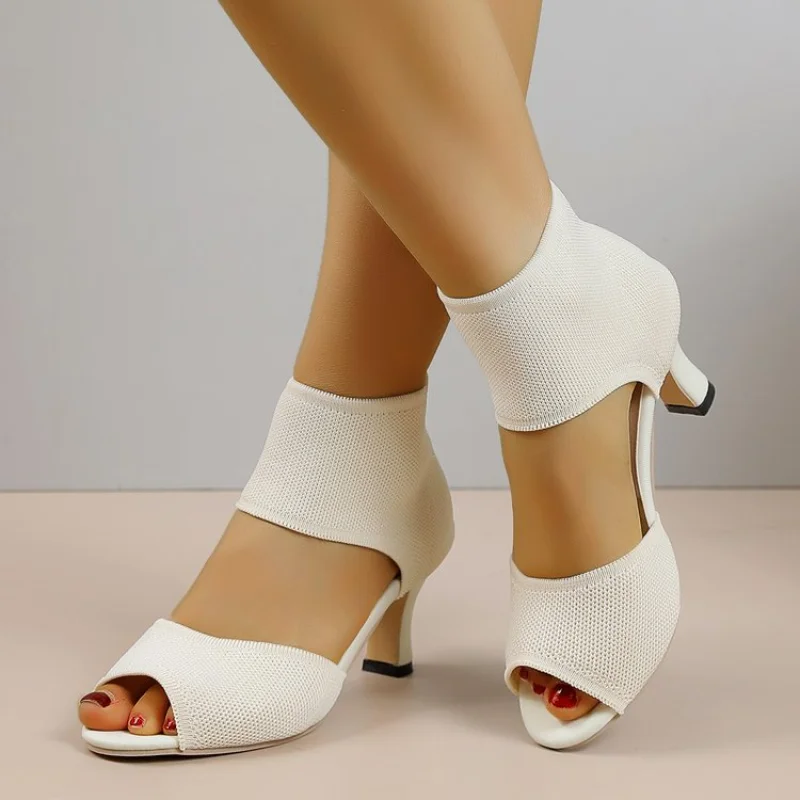 Nuevas Sandalias de Tacón Alto con Punta Abierta para Verano, Zapatos de Mujer con Tacón de Bloque Tejido, Elegantes y Versátiles, Zapatos de Vestir Casuales para Oficina
