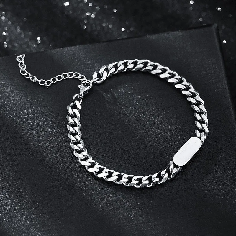 Gelang Pesona Pribadi untuk Pria Wanita Baja Tahan Karat Rantai Kuba Nama Kustom Gelang BFF Hadiah Perhiasan Pasangan e699