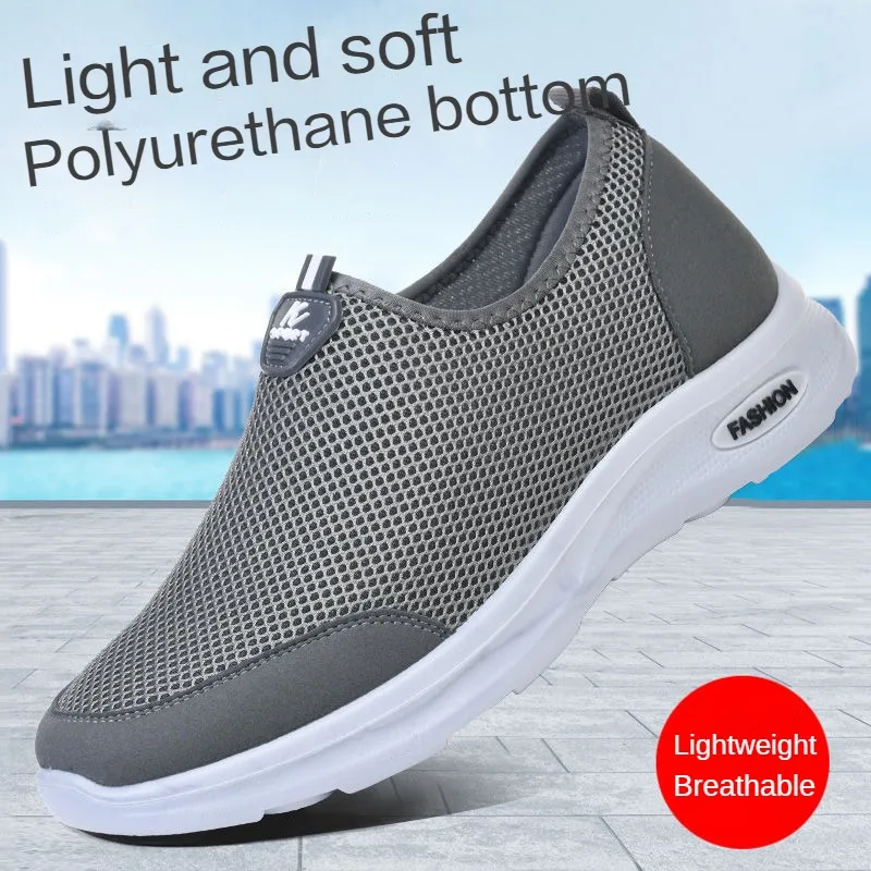 2024 Summer Breathable Thin Style Non stuffy Feet Mesh Men's Shoes Soft Sole Wear Resistant Anti slip Thick Sole Shoes