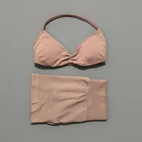 HISTELLO Gym Set 2 Piece Women Strappy Yoga Bra Top Workout Scrunch Shorts Sports Suit Fitness Clothes Seamless Yoga Set 6
