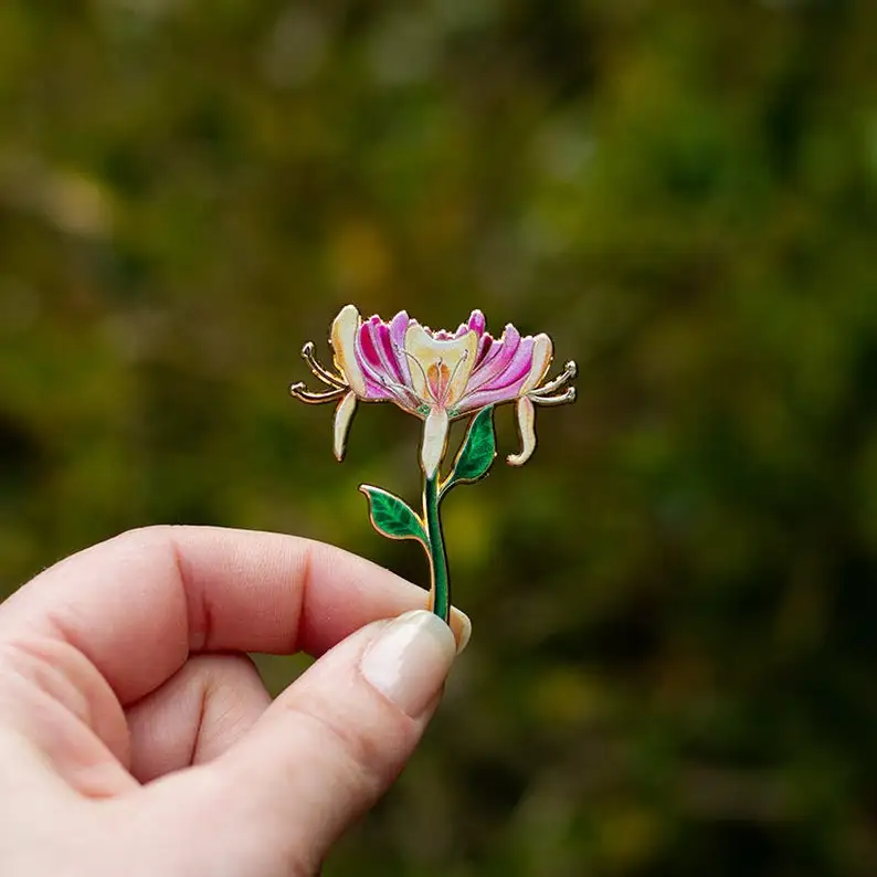 Honeysuckle Floral Enamel Pin | June Birth Month Flower, Pink Flower