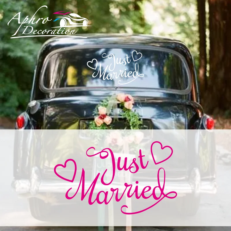 

Wedding Decor Decals Just Married With Hearts Sign Wedding Car Stickers Quote Wall Decals Removable Vinyl Decor Poster