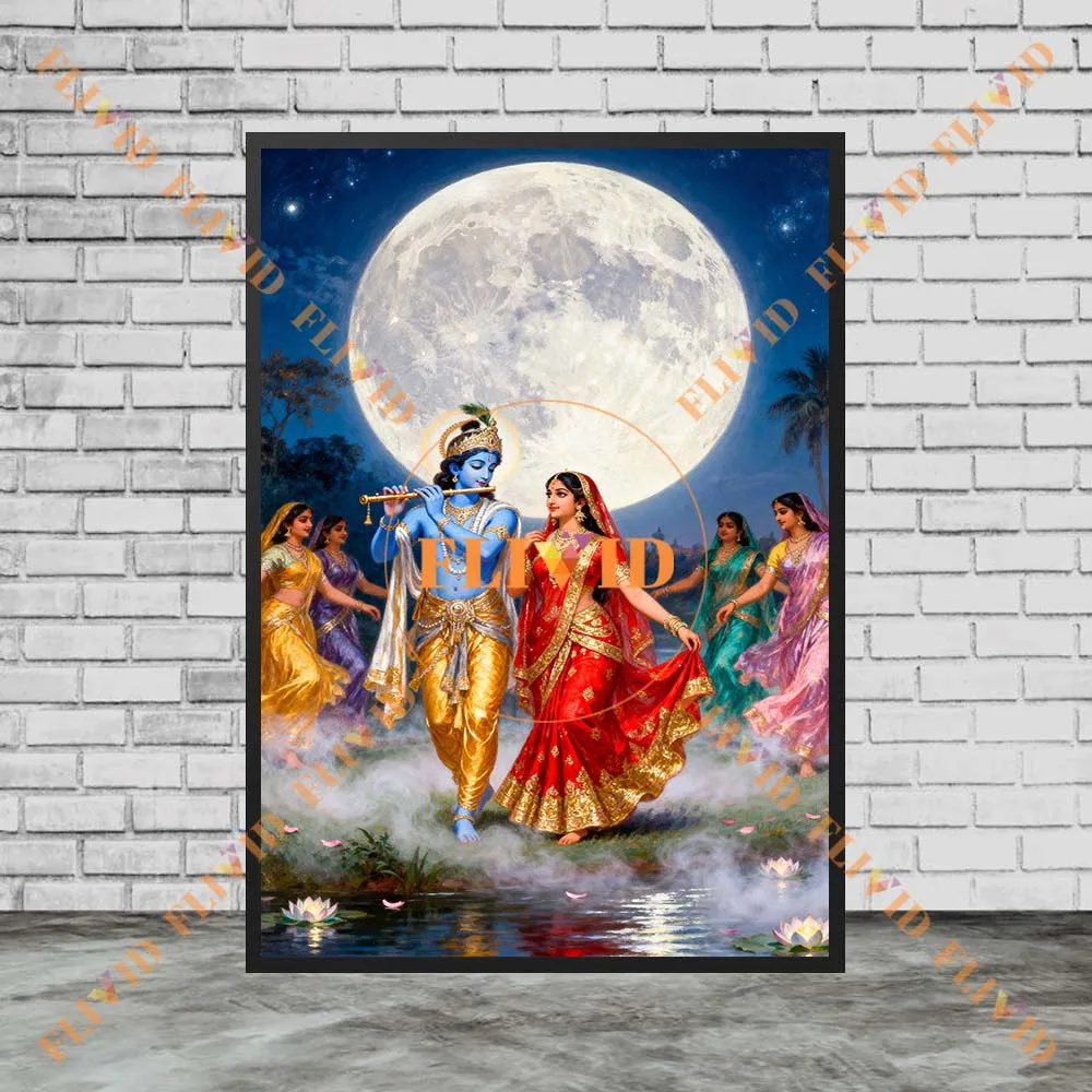 الآلهة الهندوسية كريشنا راثة ليلى المشارك الدين جدار صور للكنيسة ديكور المنزل الرسم على لوحات القماش الجدارية غير المؤطرة
