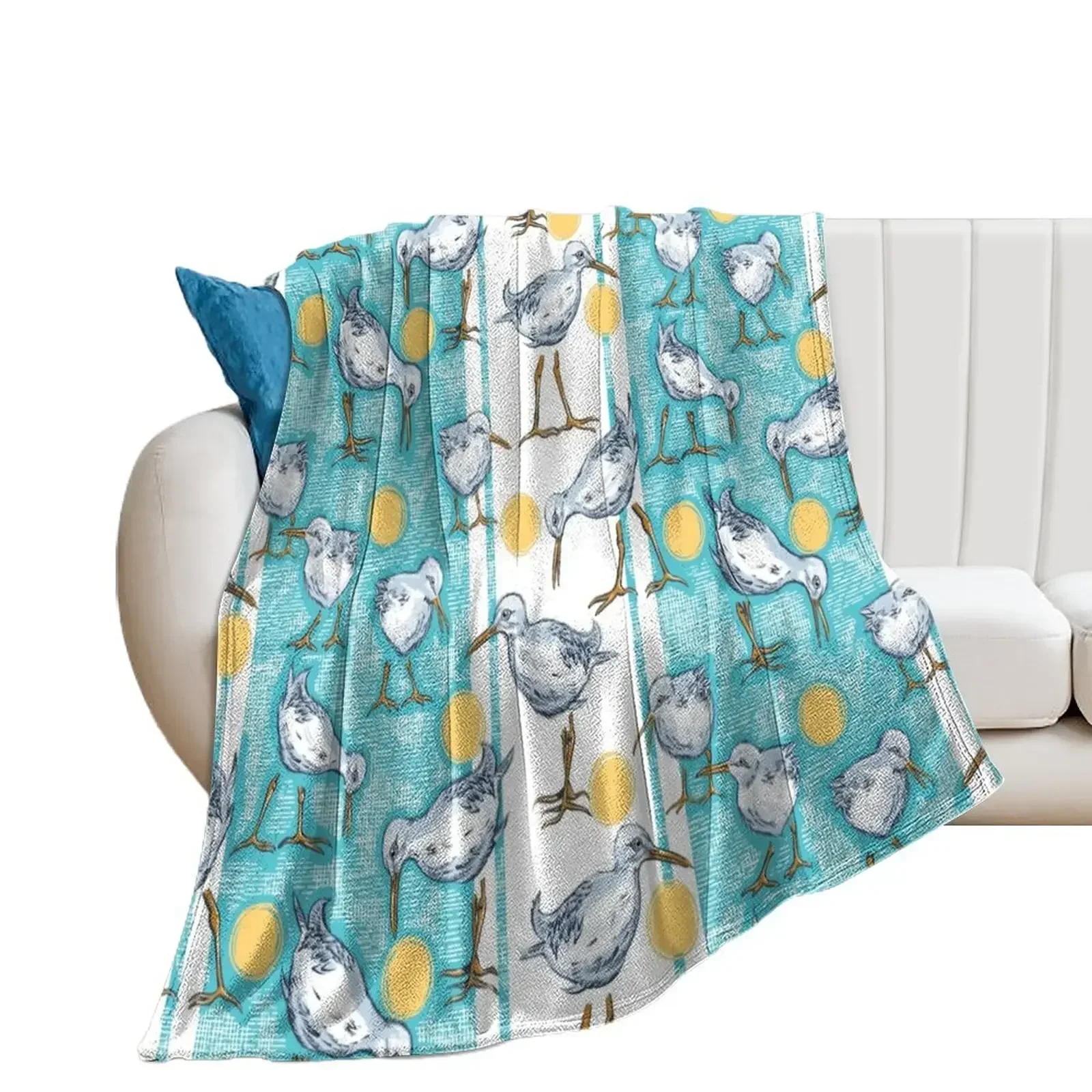 Sunny Sandpipers Pattern | Beach Blue w/ Stripes Throw Blanket Blankets Sofas Of Decoration Extra Large Throw Blankets