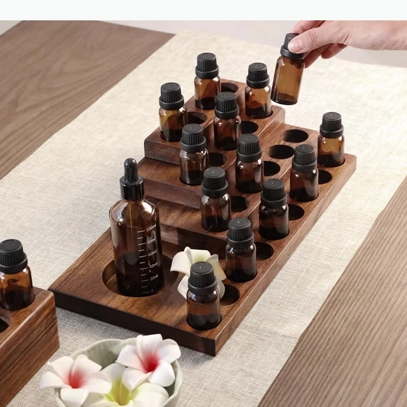 Teak Storage Box Oil Bottle Display Rack Solid Wood Splicing Bottle Storage Rack Household Storage Tools