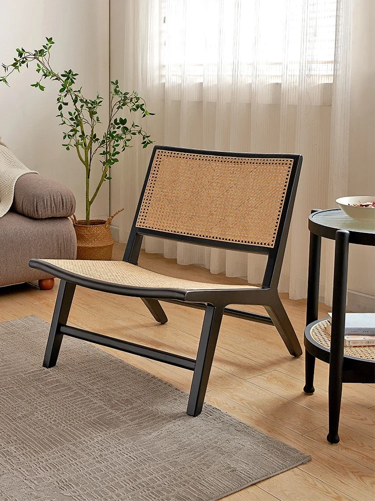 Solid Wood Rattan Recliner Balcony Home Leisure Lunch Break Lazy