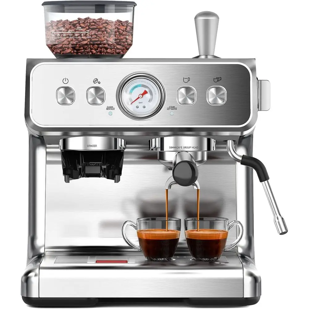 

(2026 Upgrade) hine with Grinder, Expro Coee hines with Built-in Anti-Clog Coee Grinder/Milk Steam Wand/rother, Expro hines or H