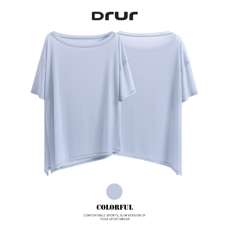 DRUR Women Loose Yoga Top Short Sleeve Side Tie Knot Sport T-Shirt Asymmetrical Hem Gym Shirt Casual sportswear Cover Up Pilates