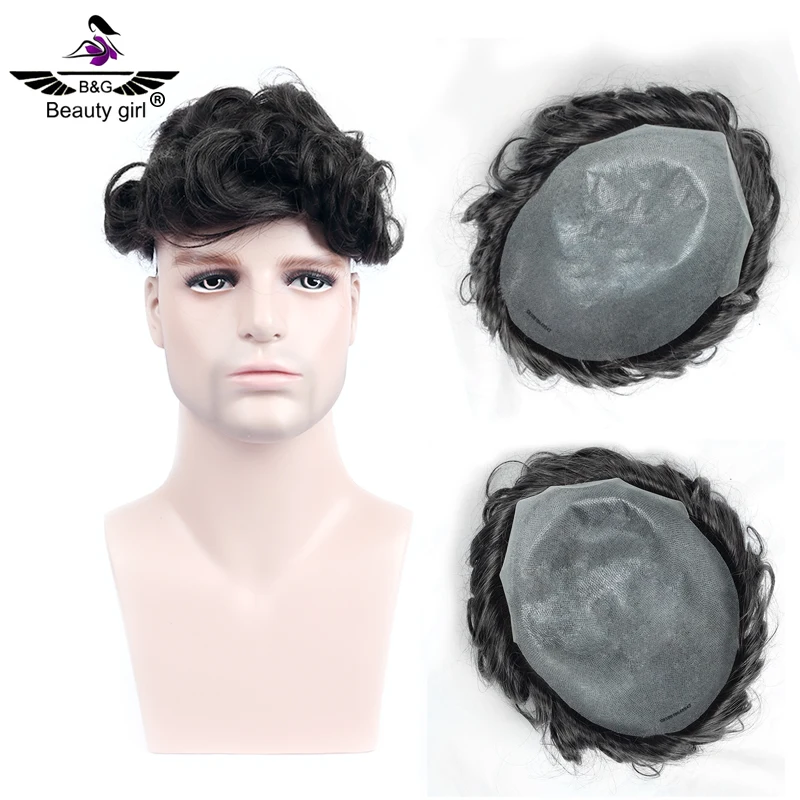 

Replacement System Human Hair Pu Hairline Man Toupee V Style Frontal With Glue Silicone Base Hair Toupee Men