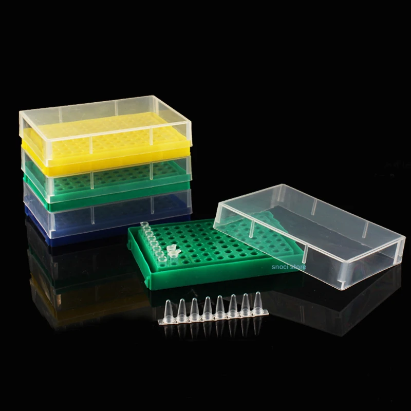 5 Stück 96-Loch PCR-Röhrchenhalter 0,2ml Zentrifugenröhrchenbox mit transparentem Deckel Kunststoff-Aufbewahrungsbox Labor-PP-Röhrchenhalter – Detail 17