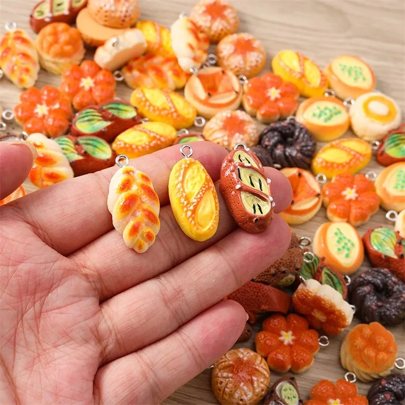 10Pcs Mixed Cute Resin Breakfast Bread Food Charms Pendants DIY Craft Supplies For Earrings Necklaces Bracelets Jewelry Making
