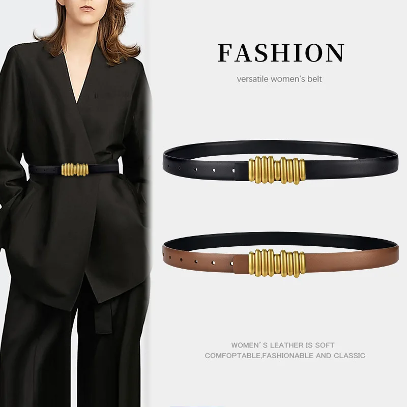 

Women Retro Belt Metal Luxury Design Belt Genuine Leather Female Buckle Waistbands Fashion Lady Cowhide Adjustable Women Belts