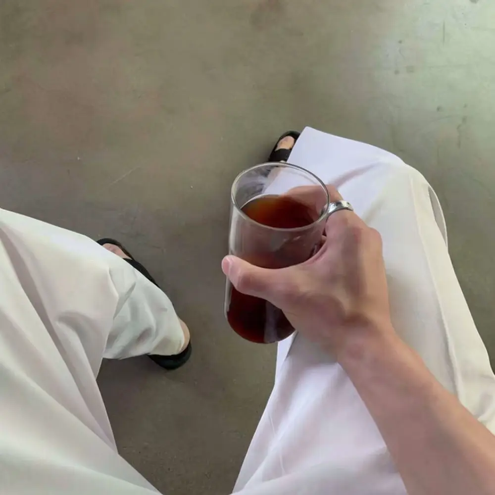 Vintage American Style Mens White Trousers Loose Straight Leg Casual Dress Pants Non Iron Business Work Slacks