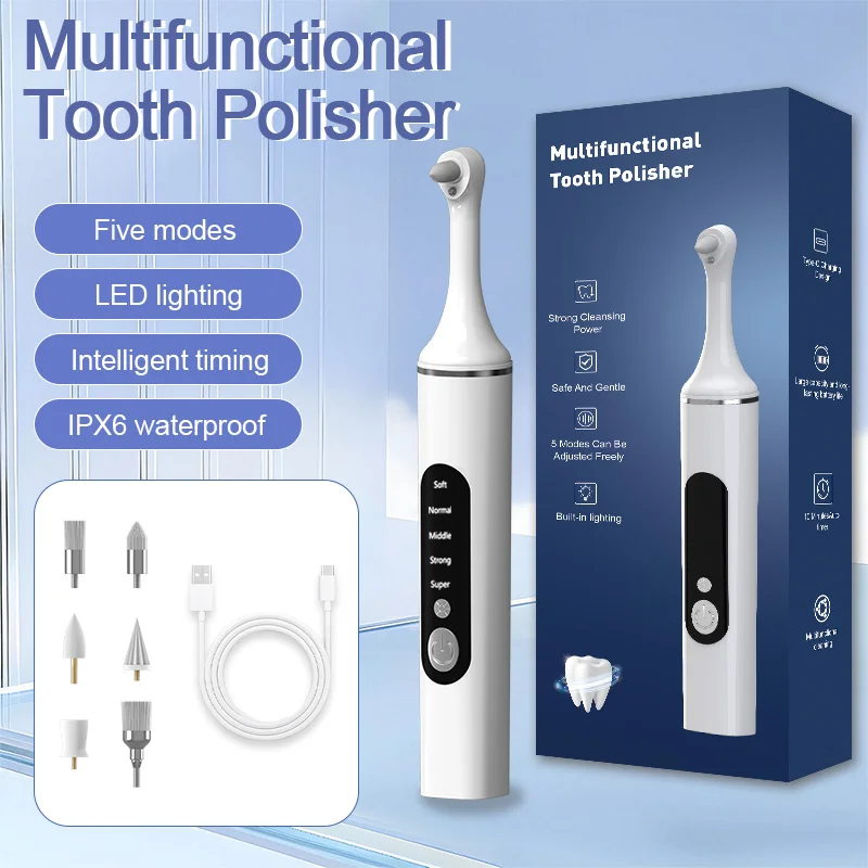

Полировщик для зубов, перезаряжаемый набор для отбеливания зубов, для чистки и отбеливания зубов, оснащен 6 насадками-щеточками и светодиодной подсветкой, Por