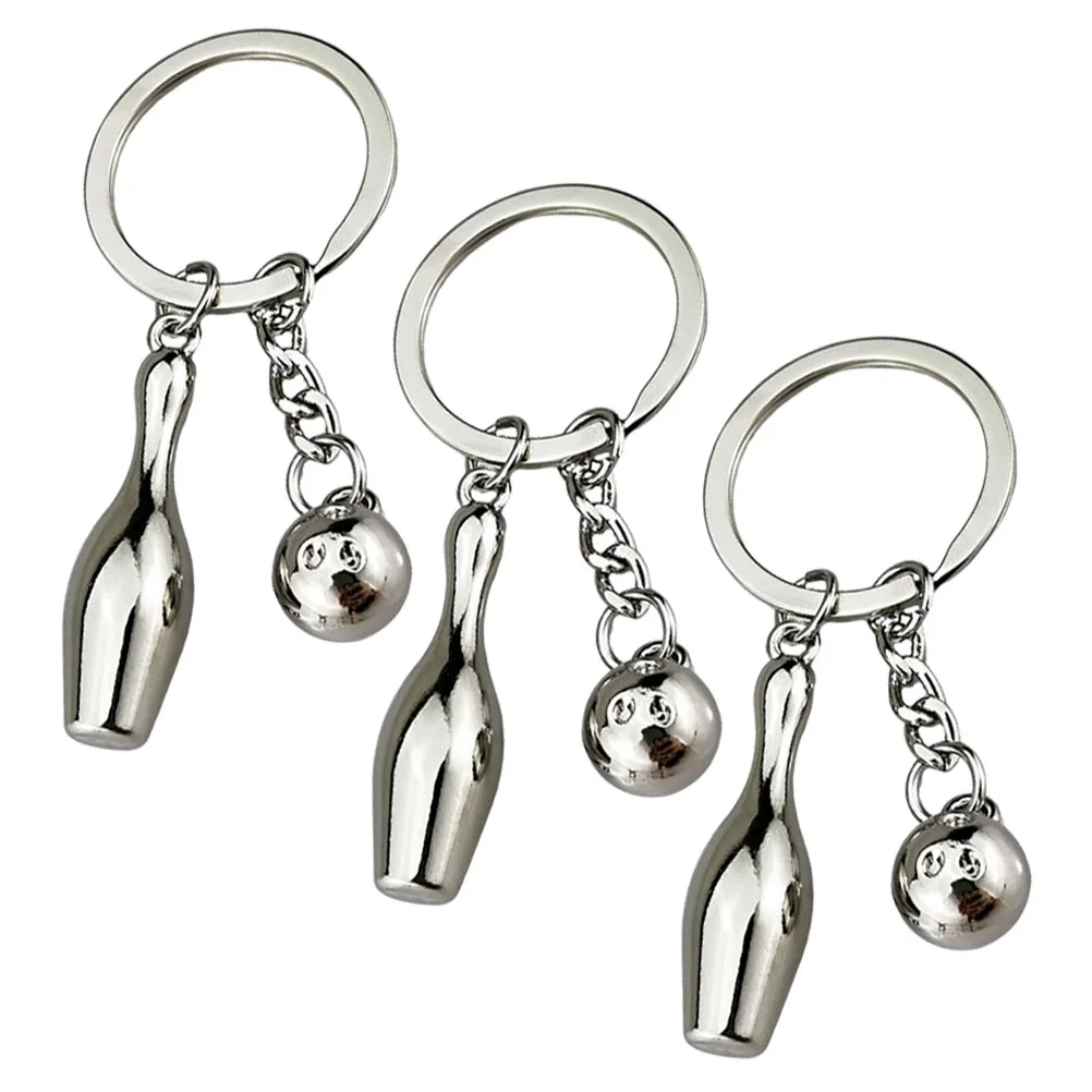 

3 Pcs Bowling Keychain Ring Party Favors Ball Ornaments Mini Keychains Pin
