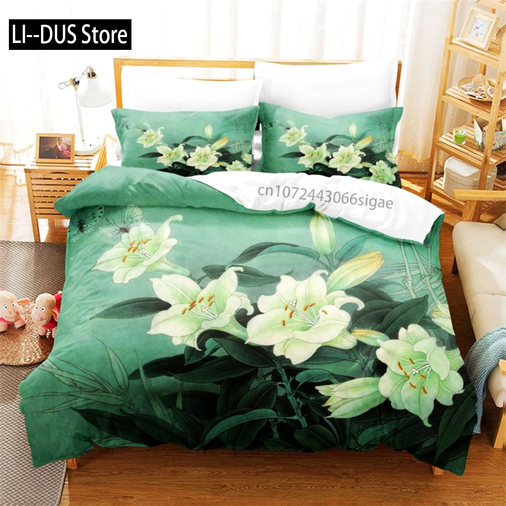 Pink Lotus Duvet Cover Set Stream Water Natural Jingguan Bedding Set Full 200x200 220x240cm For Women Kids Bedroom Decorations