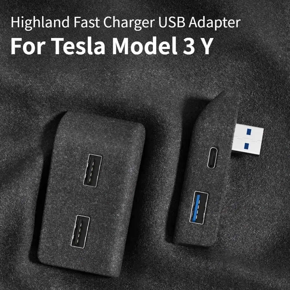 Car Upgrade For Tesla Model 3 Y USB Charger Hub Glove Box Docking Station 4-Way Powered Splitter Flocking Adapter Anti-Scratch