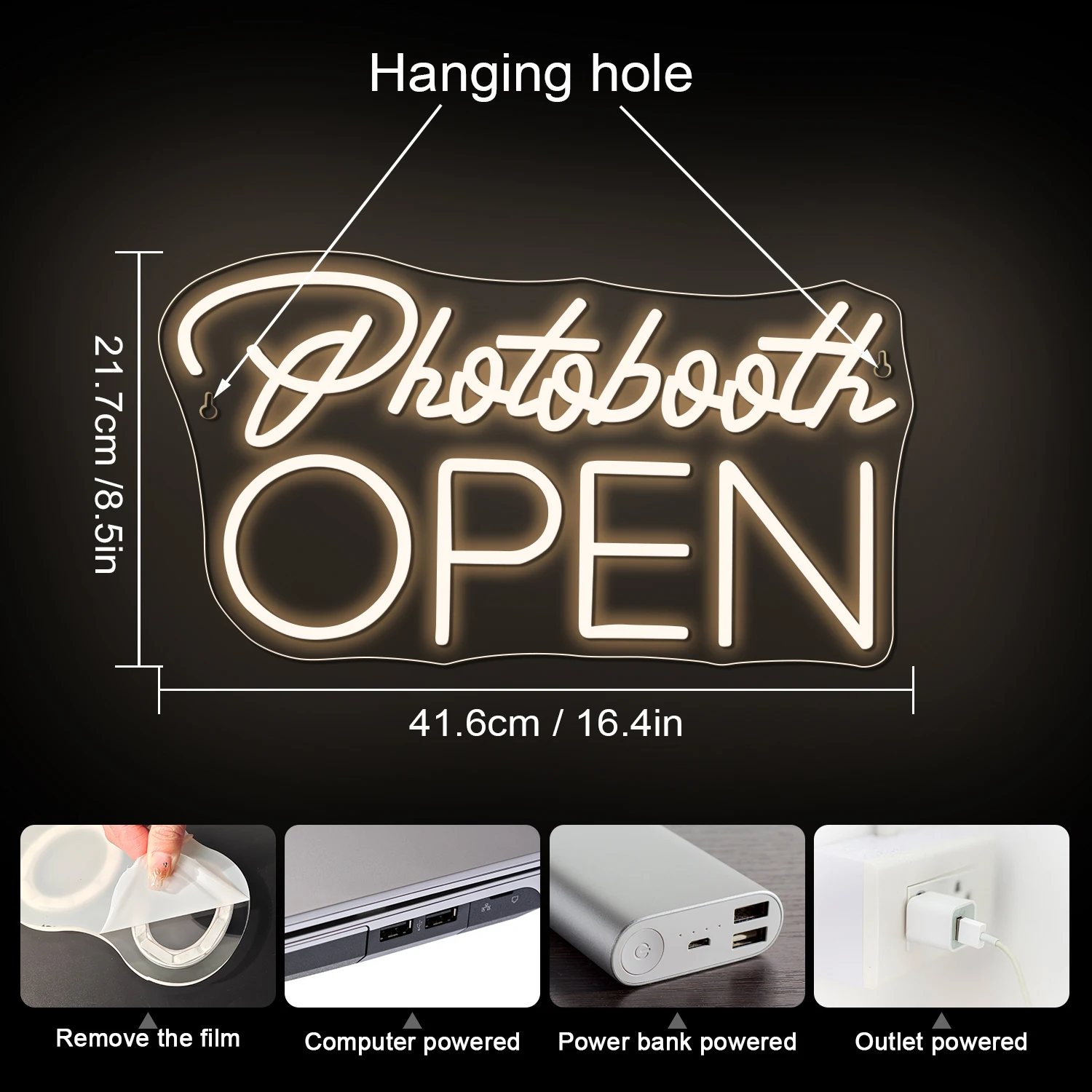 Photobooth Open Neon Signs For Wall Decor Warm LED Lights Room Decoration For Photo Studio Portrait Photography Club USB Lamp