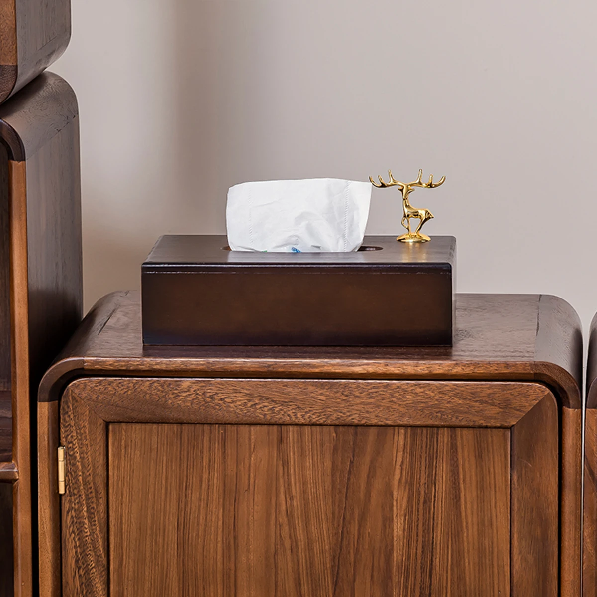 Bamboo Tissue Box Cover Rectangular,Hotel And Household Simple Style With A Gold Alloy Deer,Bamboo Tissue Box Napkin Box