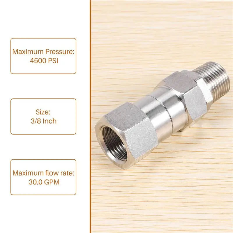A62Z Pressure Washer Swivel, 3/8 Inch NPT Male Thread Fitting, 4500 PSI, for Pressure Washer (Stainless Steel)