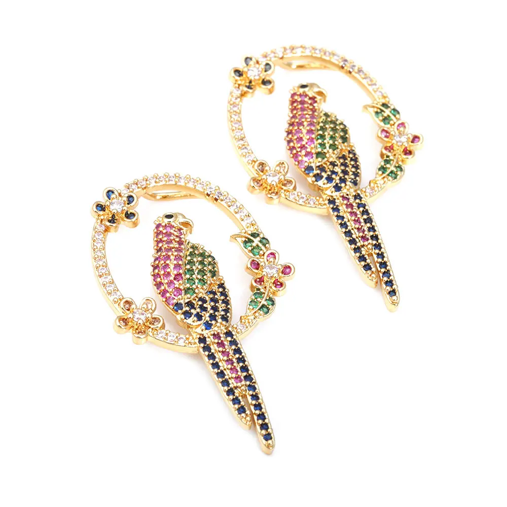 2PCS 39.5x23MM High Quality 18K Gold Color Brass and Zircon Parrot Charms Pendants Jewelry Making Diy Findings Accessories image 6
