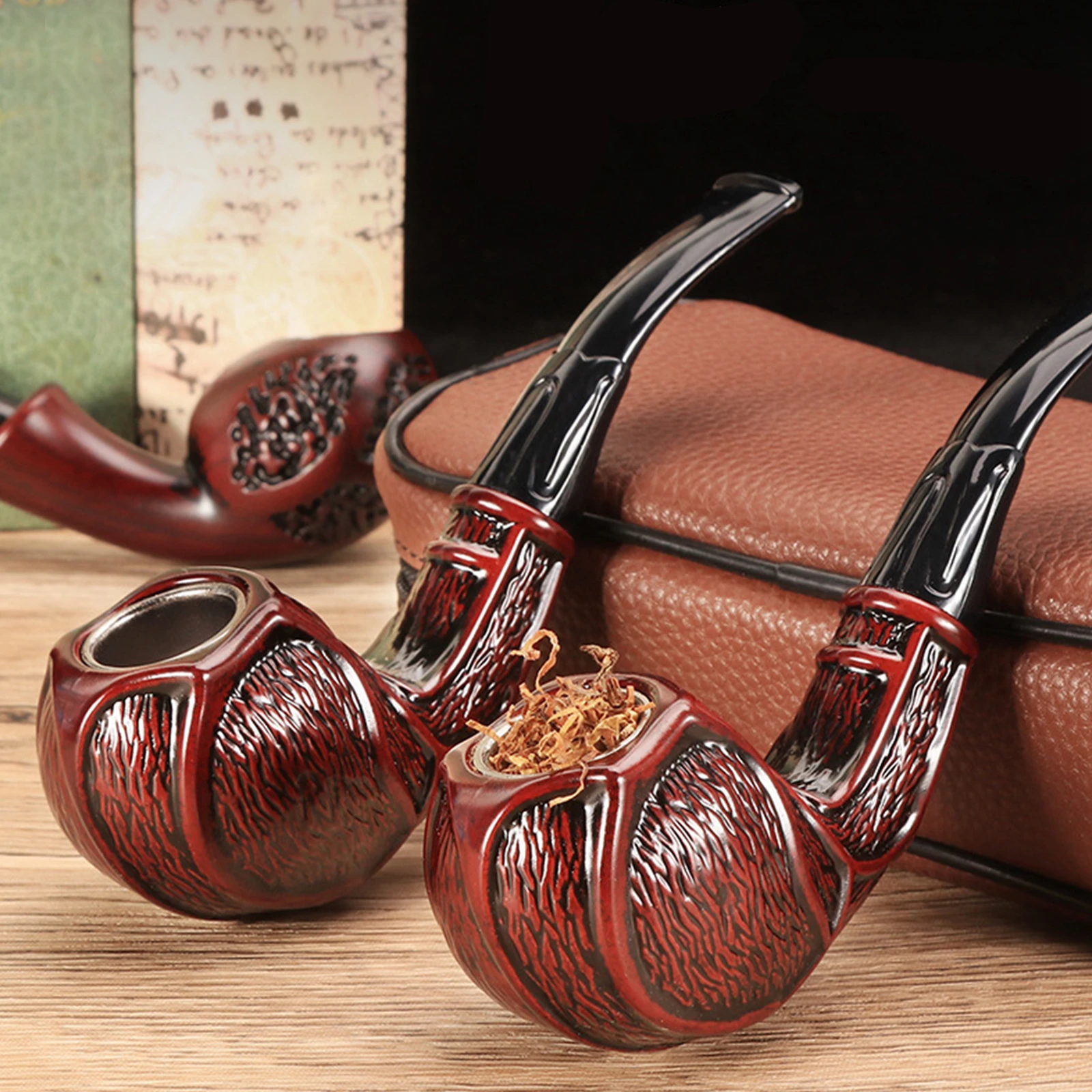 1pc Tobacco Pipe Resin Wood Old-fashioned Pipe Pot Men's Gift Filter High-grade Carved Pipe