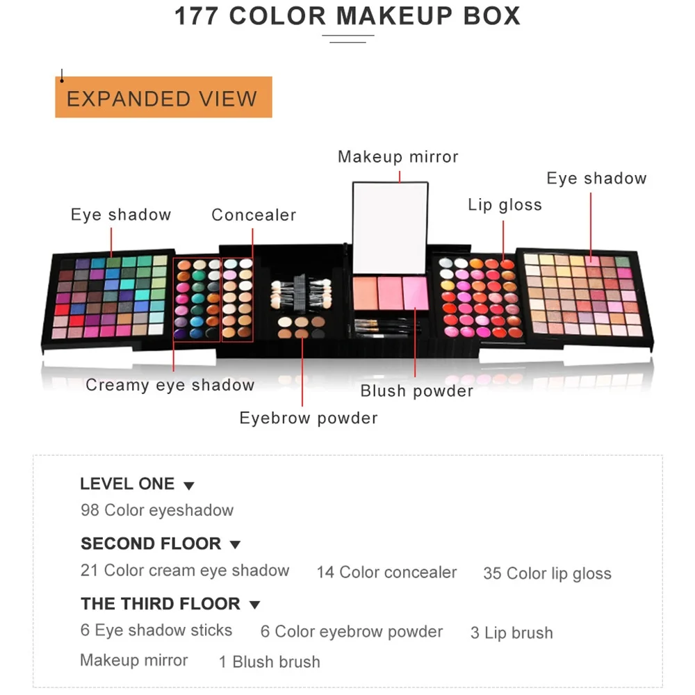 177 Color Makeup Set Including Eyeshadow Palette Blush lip Gloss Concealer All-in-one Women'sMakeup Set With Mirror Holiday Gift