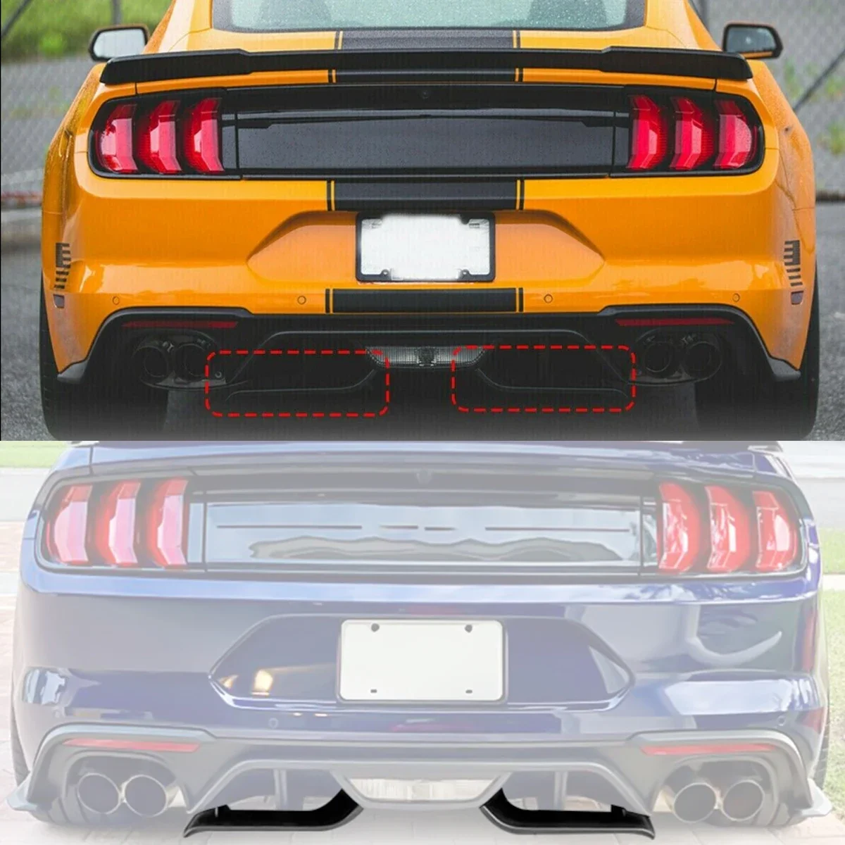 1 Pair Rear Bumper Lip Air Diffuser Valance Foil Kit ABS For Ford For Mustang 2018 2019-2022 GT R Style Car Exterior Parts