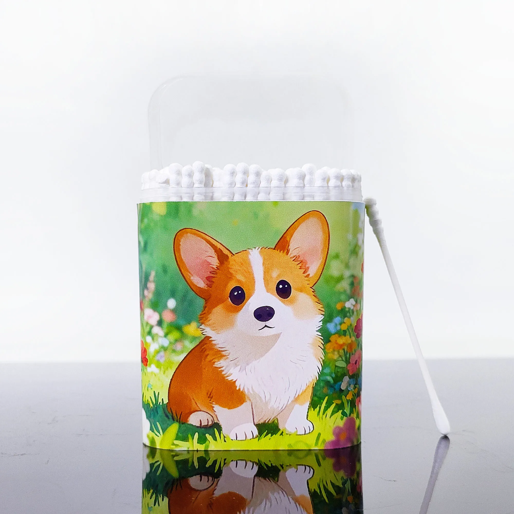 200개 반려견 코기 테마 면봉 이중 헤드 달팽이 모양 얇은 막대 면봉 다용도 사용