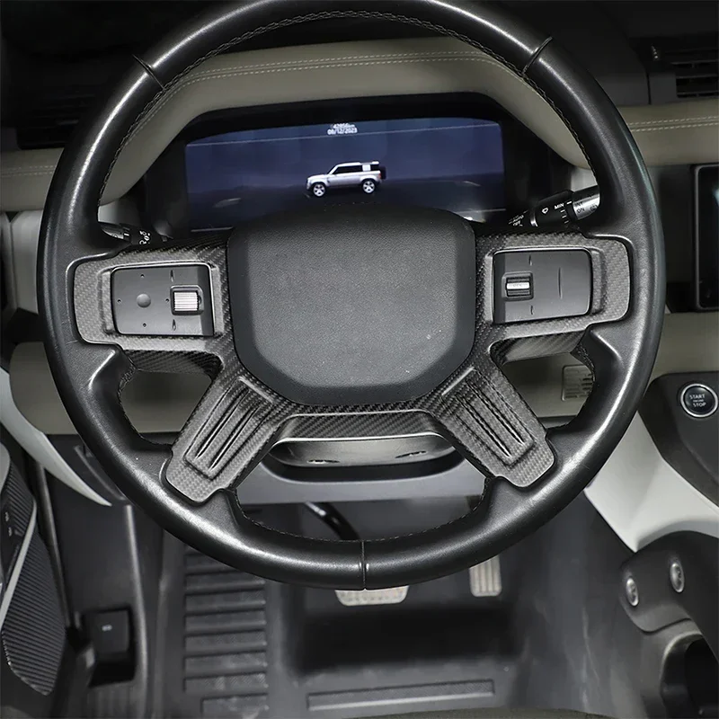 For Land Rover Defender 90 110 2020-2024 Real Carbon Fiber Car Steering Wheel Decorative Frame Sticker Car Interior Accessories