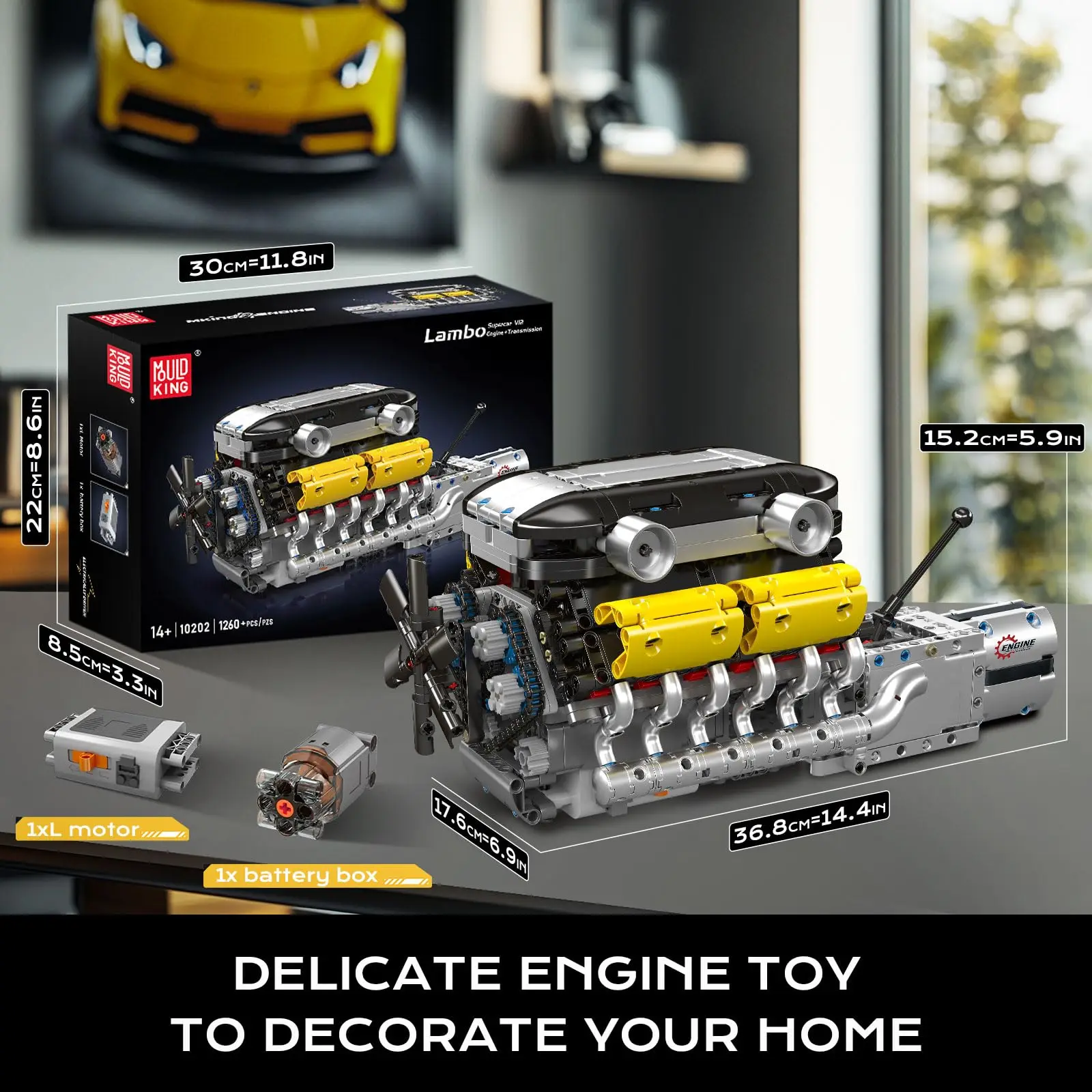 Mold King 10202 1260 Stuks Lambo V12 Motor Building Kit Model MOC Engeering Motor STEM Bouwstenen Speelgoed voor Kinderen volwassenen Geschenken