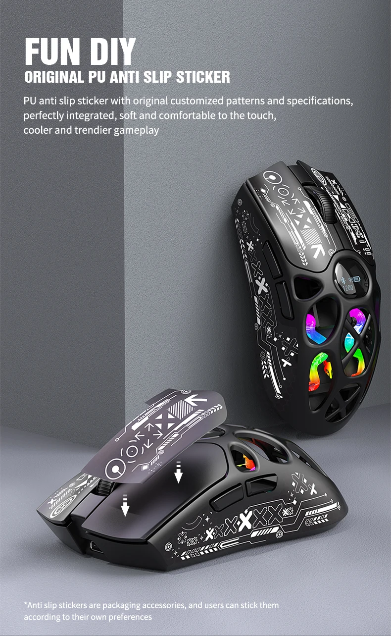 XUNFOX H16PRO Mouse, lightweight S205, Three-Mode Wireless Bluetooth Mouse for Gaming, Charging, RGB Lighting, Suitable for P