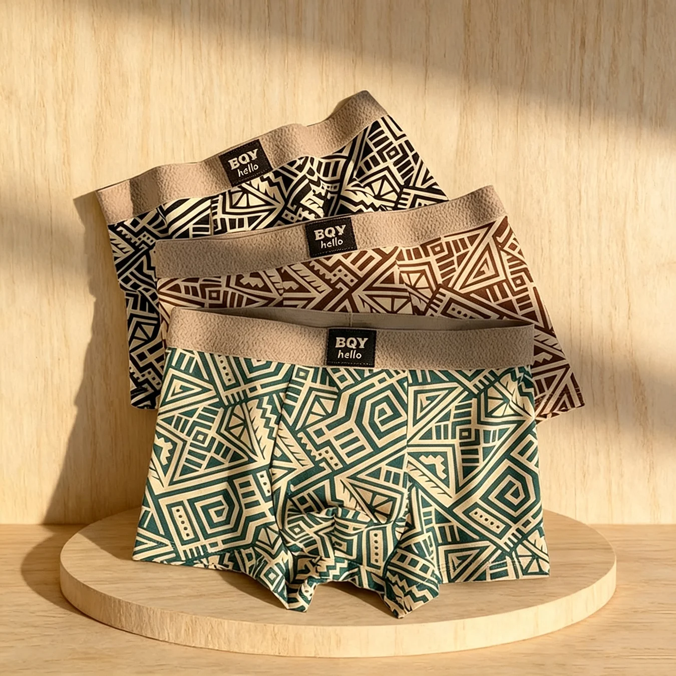 3-teiliges Set Vintage-Print Herren-Unterhosen Weiche Atmungsaktive Feuchtigkeitsableitende Boxershorts für Männer Lässige und Modische Unterwäsche – Detail 3
