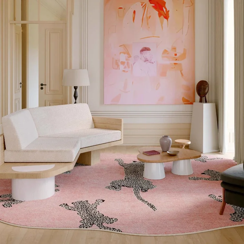 Irregular Shape Bedroom Decor Pink Carpet Leopard Pattern Carpets for Living Room Fluffy Soft Lounge Floor Mat Thick Plush Rug