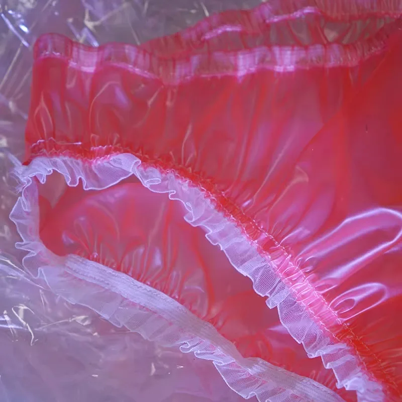 Mutandine di plastica con apertura sul cavallo in PVC trasparente sexy da donna Vita bassa con volant in pizzo Morbido silenzioso impermeabile Sissy Coppia slip erotici