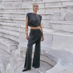 Elegant Irregular Ruched 2Piece Set Women Summer Chic Solid Color Tank Tops Skirts Pant Matching Casual Basic Classic Streetwear