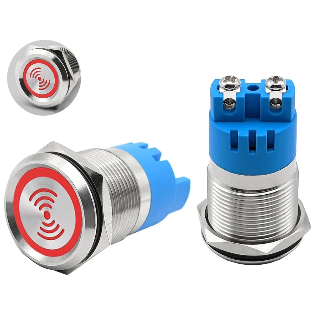 ABILKEEN 19/22MM 304 Stainless Steel Metal Buzzer ‎110 dB IP67 Waterproof Continuous/Intermittent Beep Alarm with Red Flash Lamp