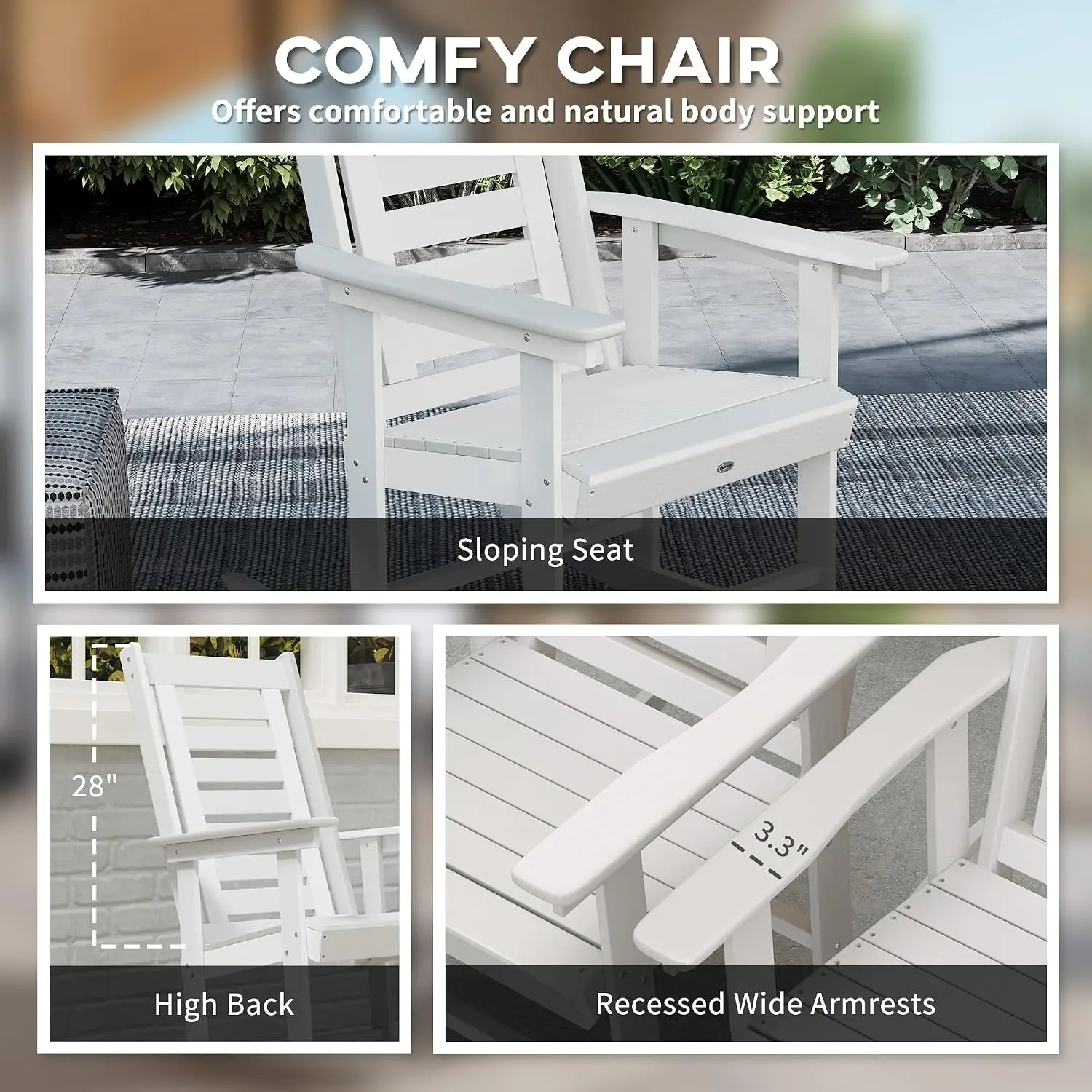 Outdoor Rocking Chairs Set of 2 HDPE Patio 28 High Back White
