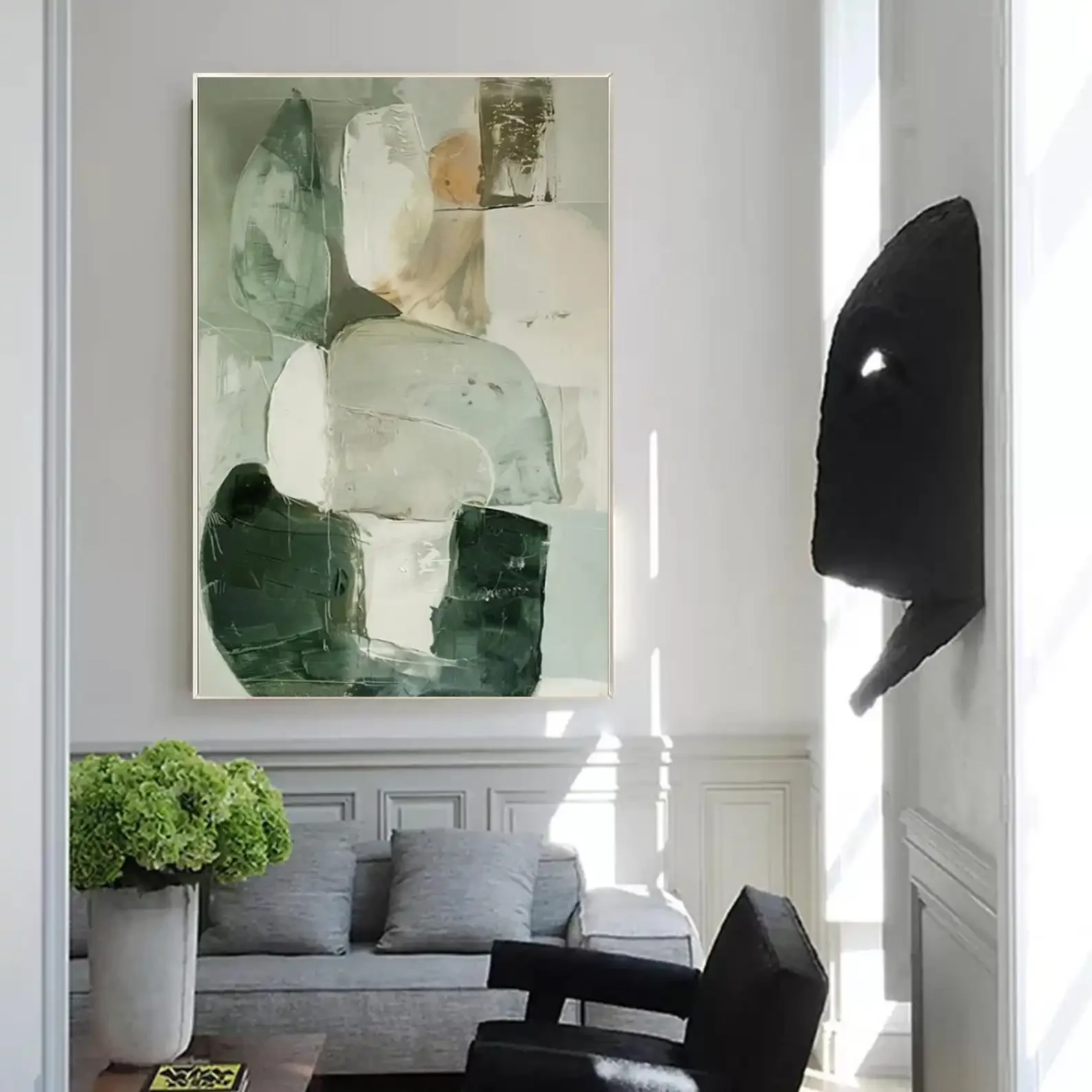Frameless Canvas Painting Mhemyo Green Abstract Hand-painted Oil Painting Large Canvas Original Minimalist Texture Wabi Sabi Gre