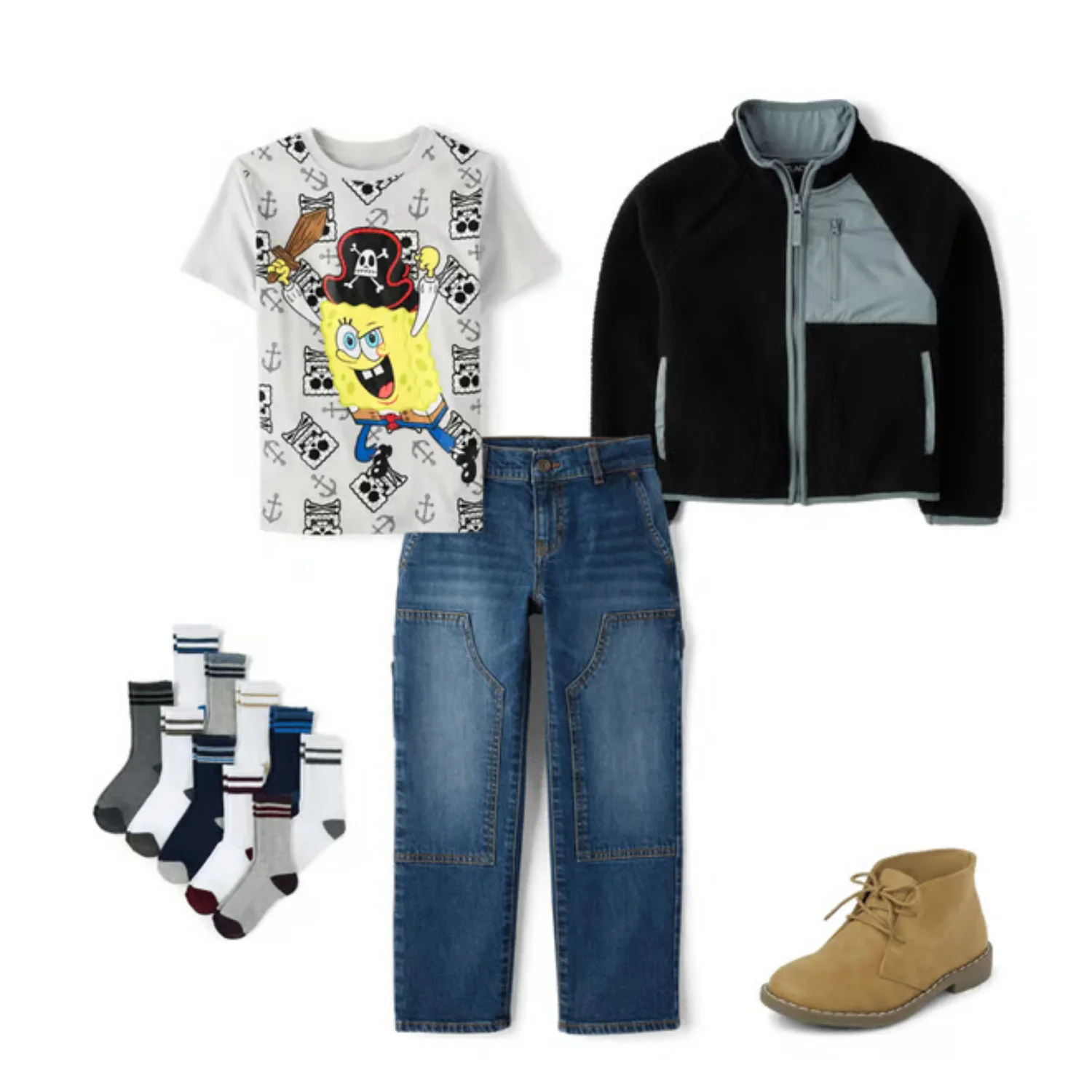 تي شيرت SpongeBob SquarePant Pirate Graphic لعام 2026 - تي شيرت قطني صيفي رمادي، زوجين للبالغين/الأطفال #3