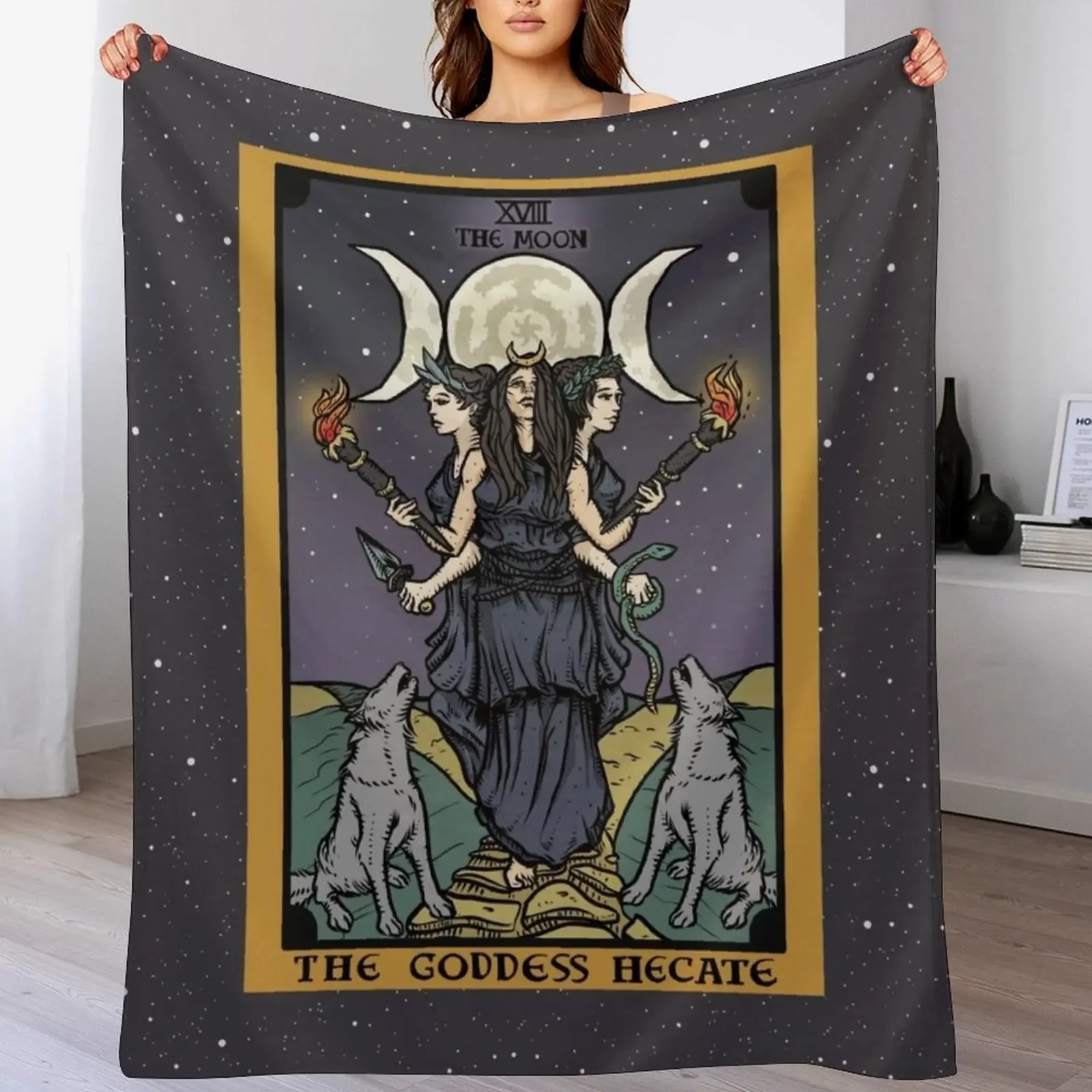 

Hecate Triple Moon Goddess of Witchcraft and Magick Witch Hekate Wheel Tarot Card Throw Blanket Soft Plush Plaid Blankets