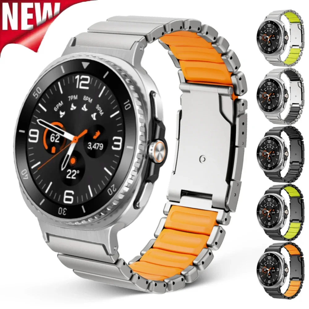 

Мужской ремешок из нержавеющей стали для Samsung Galaxy Watch Ultra 2025, металлический резиновый браслет без зазоров для Samsung Galaxy Watch Ultra 47 мм 2024